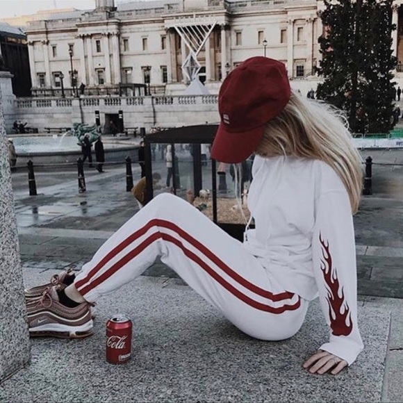 Brandy Melville Pants - Brandy Melville Thermal Waffle Knit Red Striped Sweatpants Joggers Lounge Street
